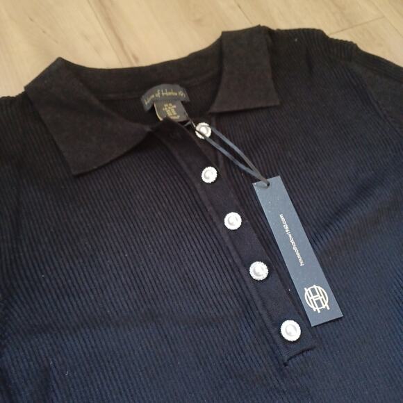 House of Harlow Ribbed Knit Collared Henley Midi Dress Black XL NWT - Picture 4 of 9